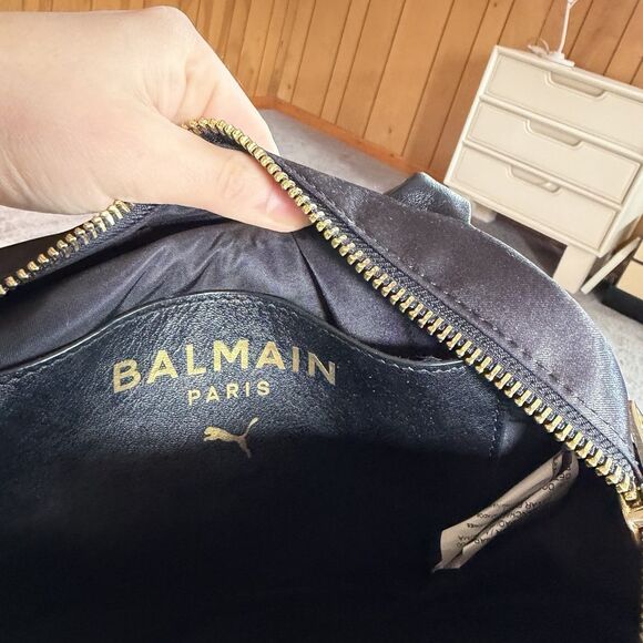 Puma X Balmain Leather Satin Round Backpack Black Gold Streetwear RARE find! - Picture 14 of 15